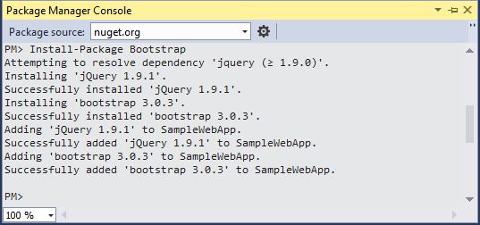 Installing Bootstrap in Package Manager Console
